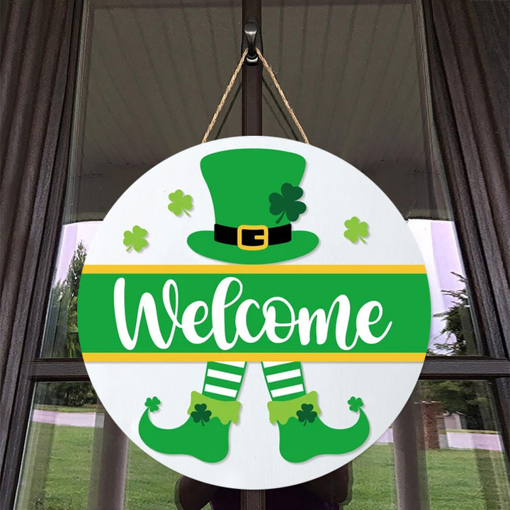 Welcome Door Sign, St Patrick Door Hanger, Welcome Sign, Shamrock Wood Sign, St Patrick Door Decor