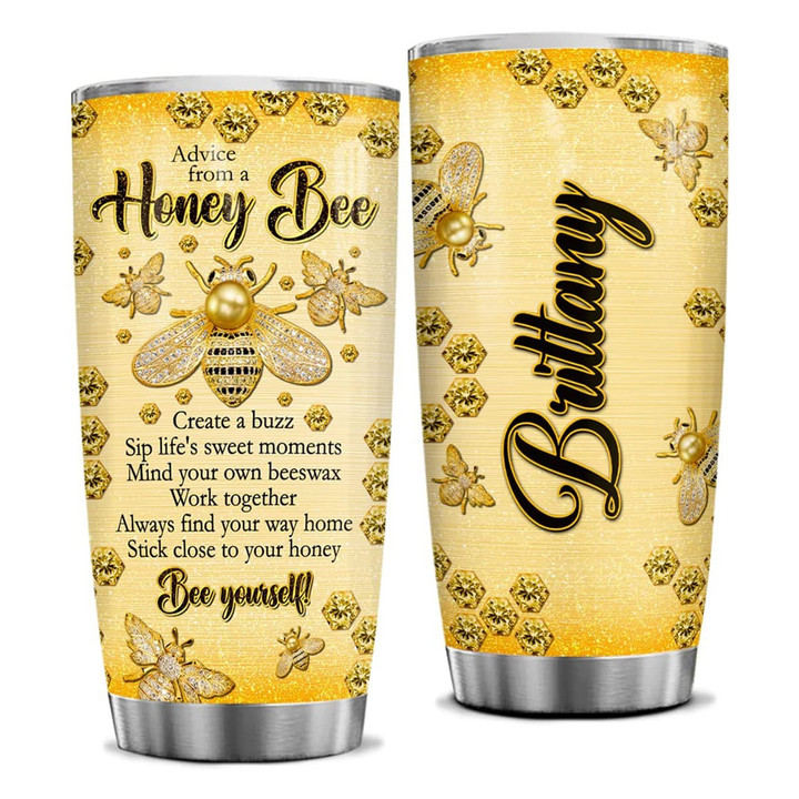 Bee Tumbler Gifts For Women Queen Girls, Honey Bees Tumblers, Personalized Jewelry Drawing Style Stainless Steel Birthday Christmas Customized Gifts