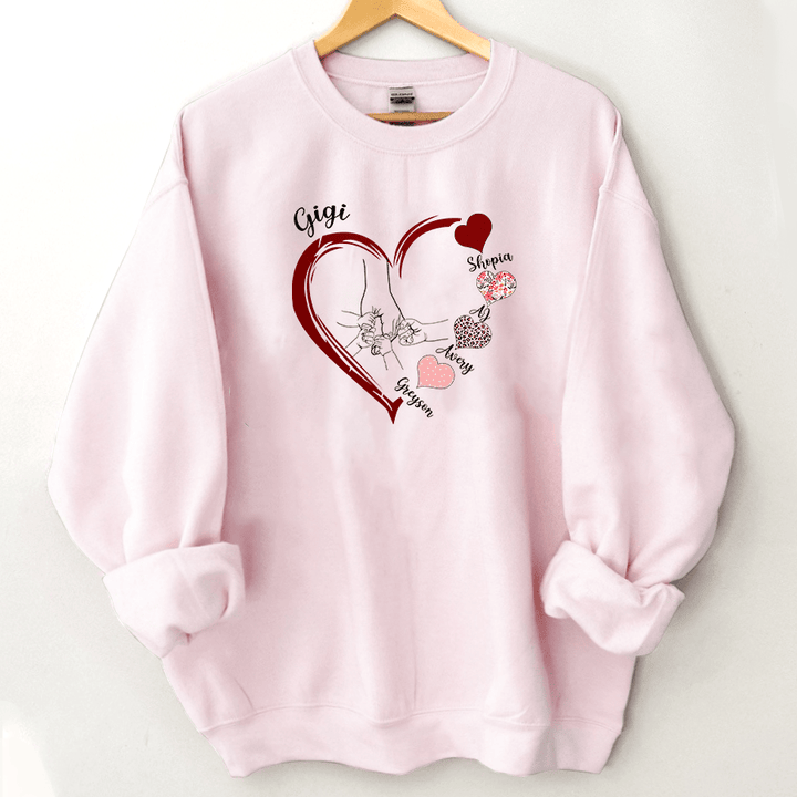 Custom Grandma Heart Sweatshirt, Grandma Sweatshirt with Hands, Nana, Mimi, Mama, Flower Grandma Sweatshirt