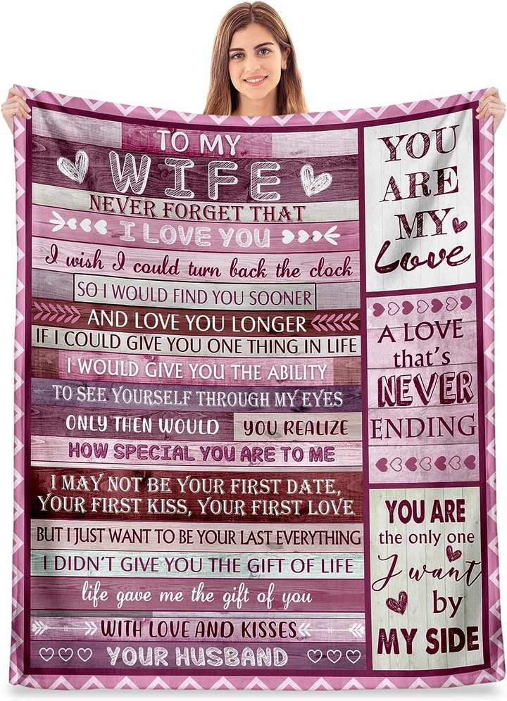 Romantic Pink Blanket Gift To My Wife, A Love That Never Ending Blanket Gift From Husband To Wife On Birthday Valentine Wedding Anniversary Christmas