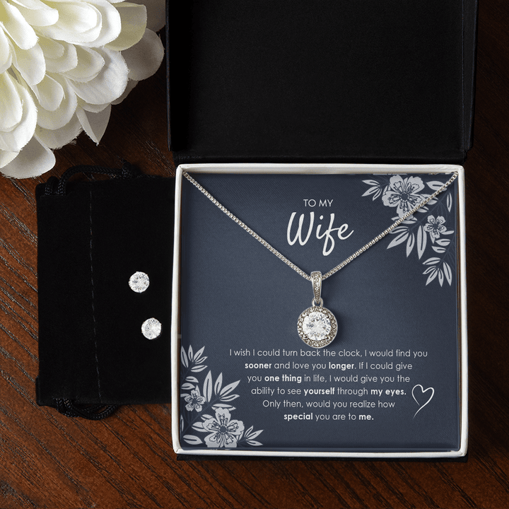Custom Meaningful Message Gift For Her, 14K White Gold Jewelry Set Gift From Husband Boyfriend On Valentine Christmas Gift For Wife Girlfriend