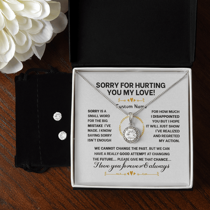 Custom Apologize Message Gift, 14K White Gold Necklace And Earrings, I Love You Forever And Always, Eternal Hope, Forever Love, Alluring Beauty