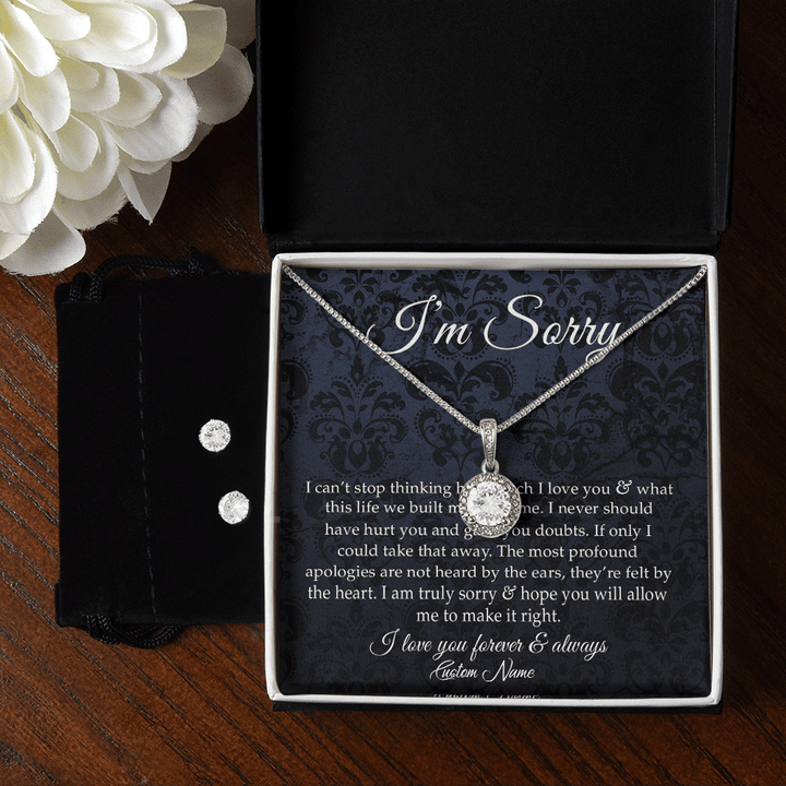 Custom Name Apologize Message Gift, 14K White Gold Necklace, Wife Necklace, Forgiveness Gift, Eternal Hope, Forever Love, Alluring Beauty, Sorry Gift