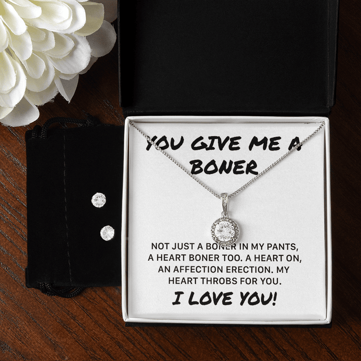 Funny Message Gift For Her From Boy Friend Husband, 14K White Gold Necklace And Earring, Valentine Birthday Funny Gift For Wife Girlfriend