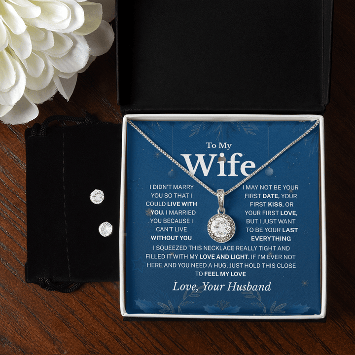Personalized Jewelry Set With Message Gift For Wife Girlfriend, 14K White Gold Necklace And Earrings Meaningful Gift For Valentine Birthday Christmas