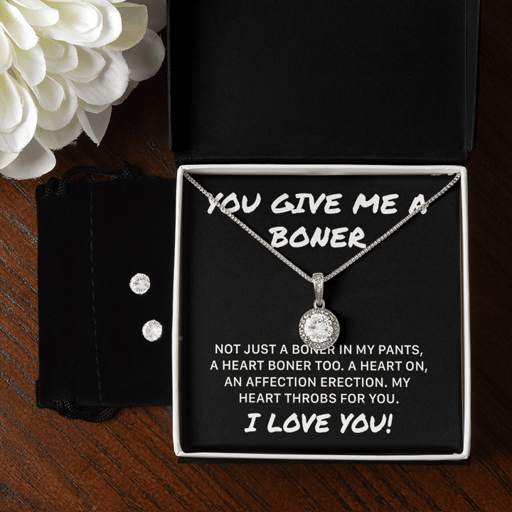 Funny Valentine Message Gift For Her, 14K White Gold Necklace And Earrings Set, Funny Gift For Wife Or Girlfriend On Christmas, Birthday
