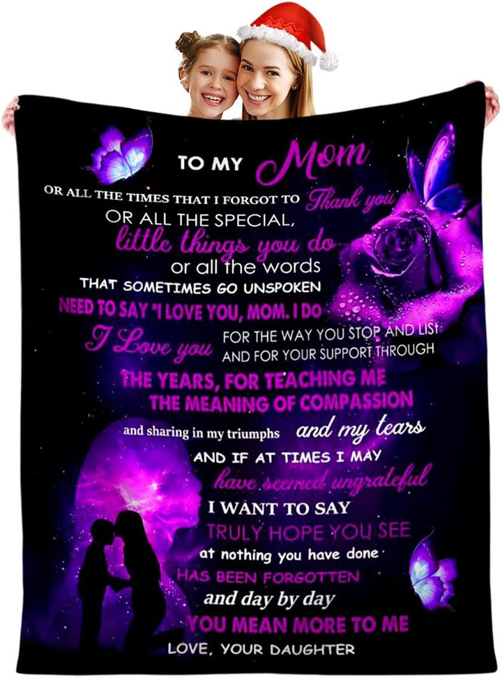 I Love You Mom I Do Personalized Blanket for Mom, To My Mom Purple Flower Butterfly Cozy Fleece Sofa Throw Blankets for Christmas Anniversary Mom Gift