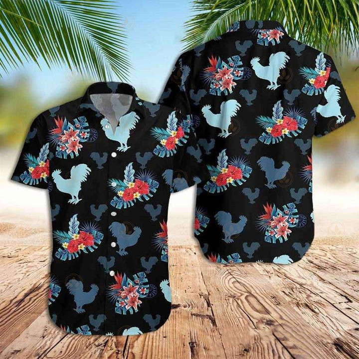 Rooster Tropical Blue Hawaiian Shirt