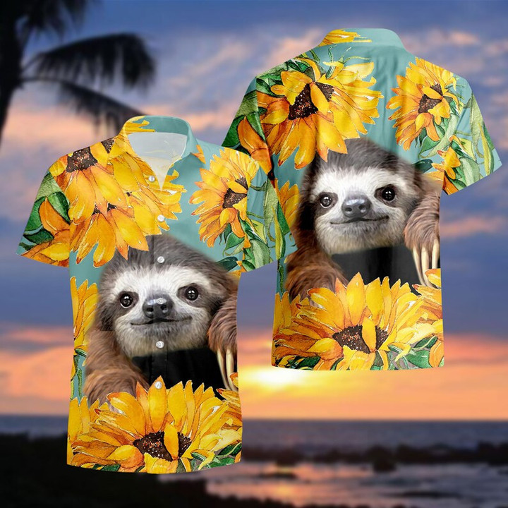 Sloth Sunflower Hawaii Shirt, Animal Lover Shirt, Family Vacation Hawaii Shirts, Funny Sloth Shirt, Sloth Lover Gift, Sunflower Gift