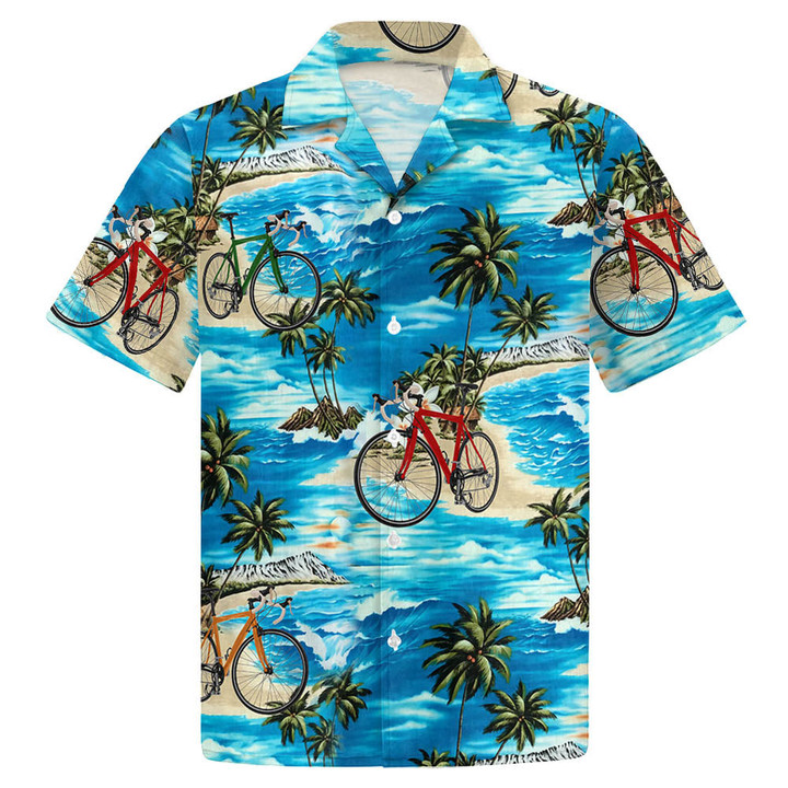 Cycling Watercolor Beach Palm Tree Hawaiian Shirt, Bike Ocean Aloha Summer Shirt, Cycling Shirt, Gift For Cycling Lovers