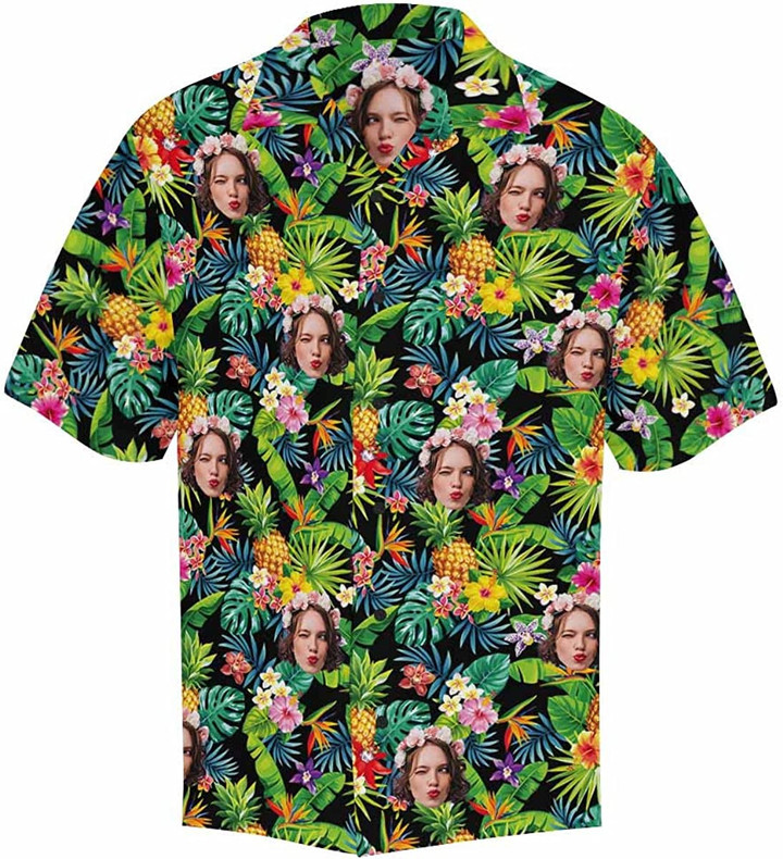 Custom Face Pineapple Leaf Short Sleeve Hawaiian Shirt, Personalized Photo Button Shirts, Beach Gift
