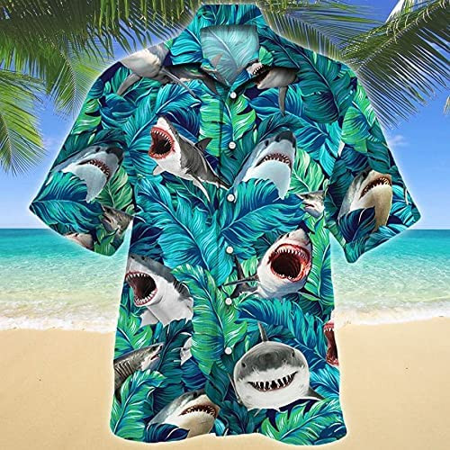 Tropical Shark Hawaiian Shirts - Fish Button Down Hawaiian Shirts Short Sleeve - Shark Hawaiian Shirt