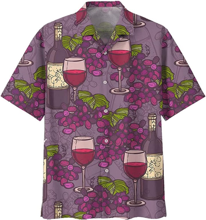 Grape Wine Hawaiian Shirts for Men Women - Fruit Wine Button Down Hawaiian Shirts Short Sleeve
