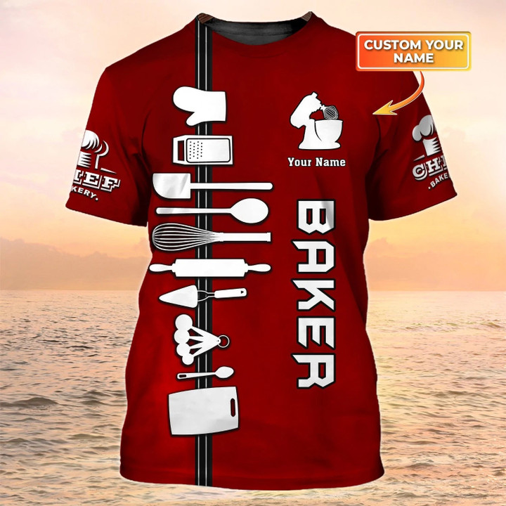 3D Shirt - Custom Baker T Shirt Bakery Chef Uniform Red
