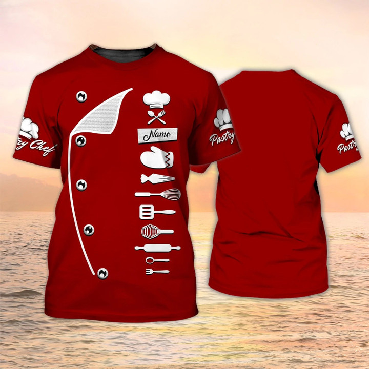3D Shirt - Pastry Chef Tshirt Bakery Uniform Baker Red Shirt