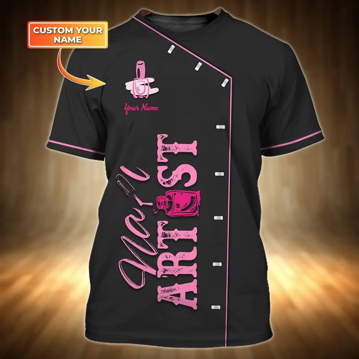 3D Shirt - Custom Black Pink Nail Artist T Shirt, Nail Shirt