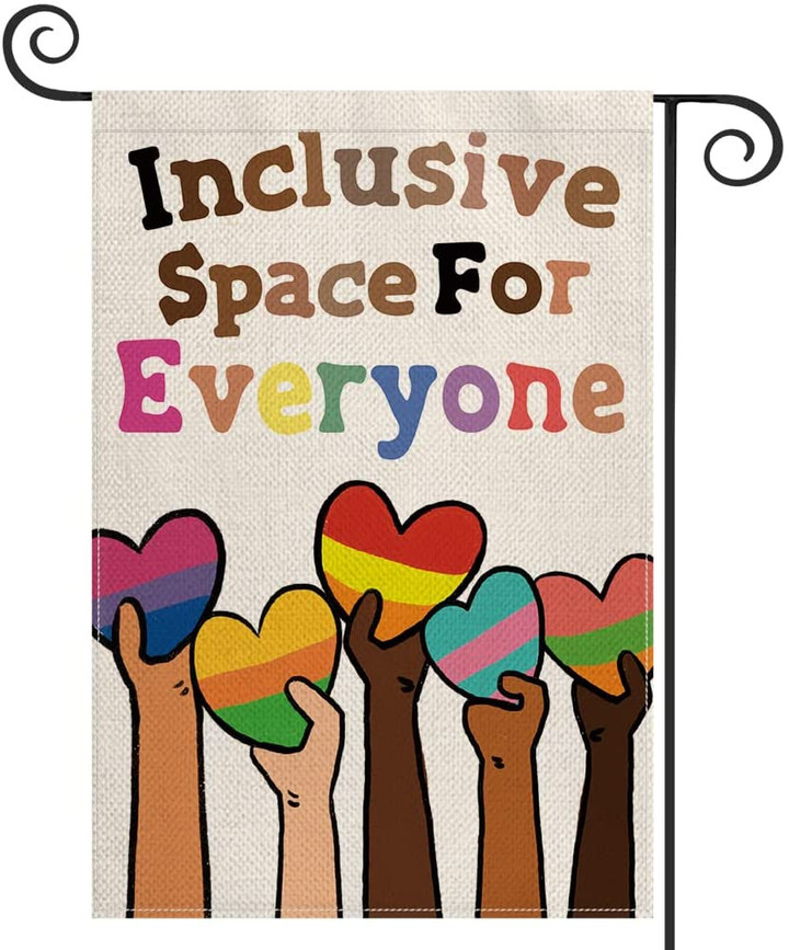 LGBT Garden Flag, Pride Flag,  Inclusive Space for Everyone Garden Flag Double Sided, LGBT Community Gay Pride Lesbian Transgender Bisexual Yard Outdoor Decoration