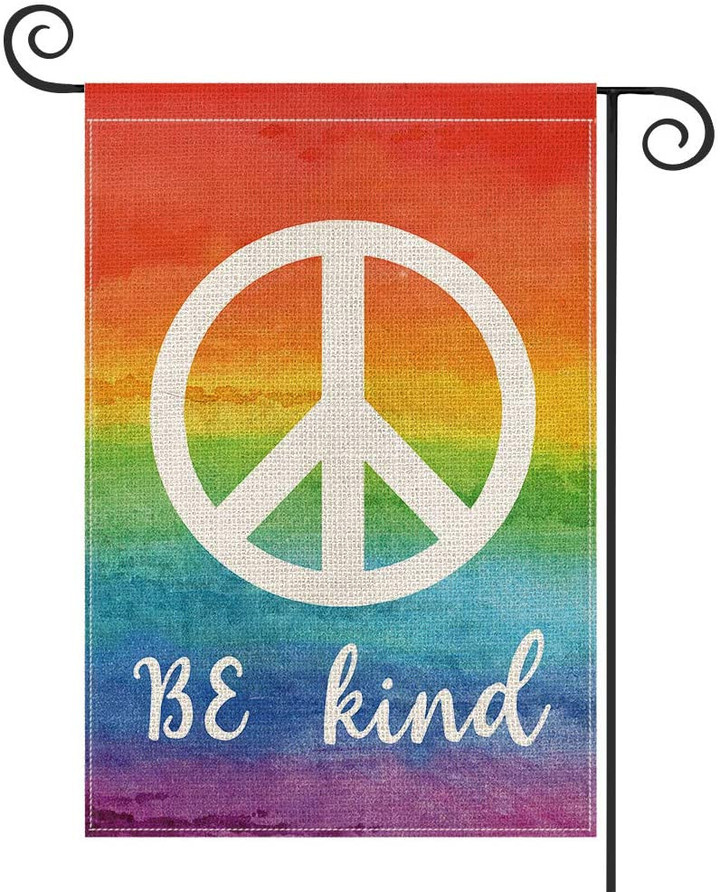 LGBT Garden Flag, Pride Flag, Be Kind Rainbow Peace Sign LGBT Garden Flag Vertical Double Sided, Holiday Party Yard Outdoor Decoration