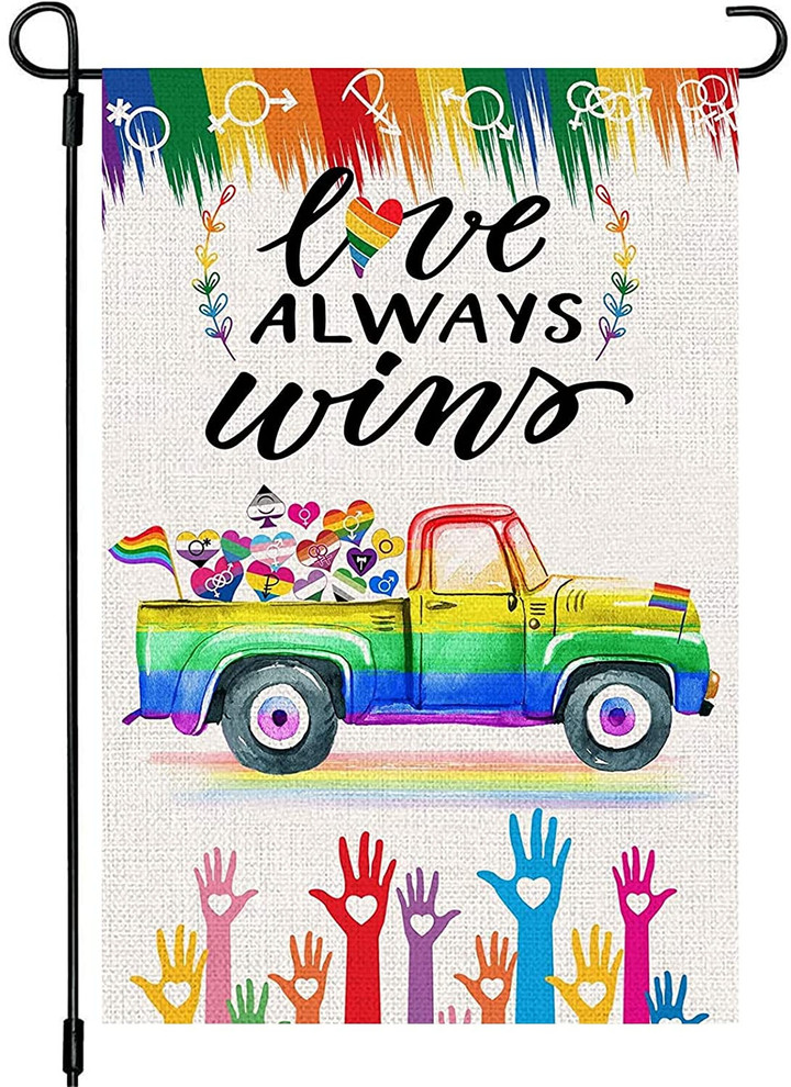 LGBT Garden Flag, Pride Flag,  Gay Rainbow Garden Flag, Love Always Wins LGBT Symbols on Truck Pride Flags, Gay Pansexual Yard Flag Double Sided Outdoor Banners Decoration
