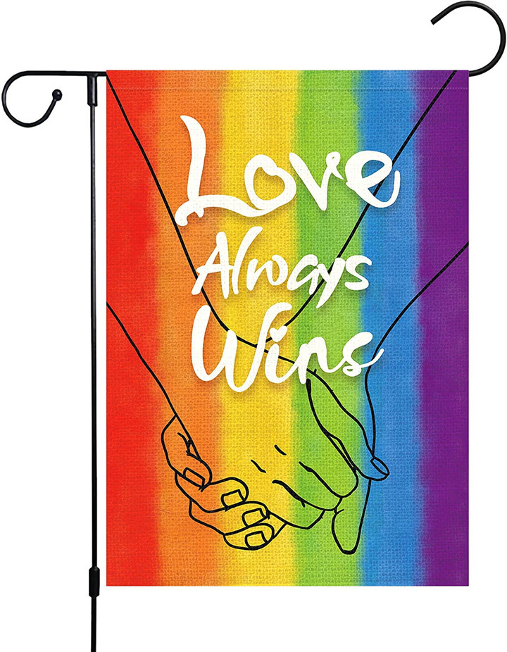 LGBT Garden Flag, Pride Flag, Pride Day Love Always Wins Garden Flag, LGBT Gay Lesbian Pansexual Bisexual Rainbow Burlap Yard Flag Double Sided, Outdoor Decoration For Yard Home