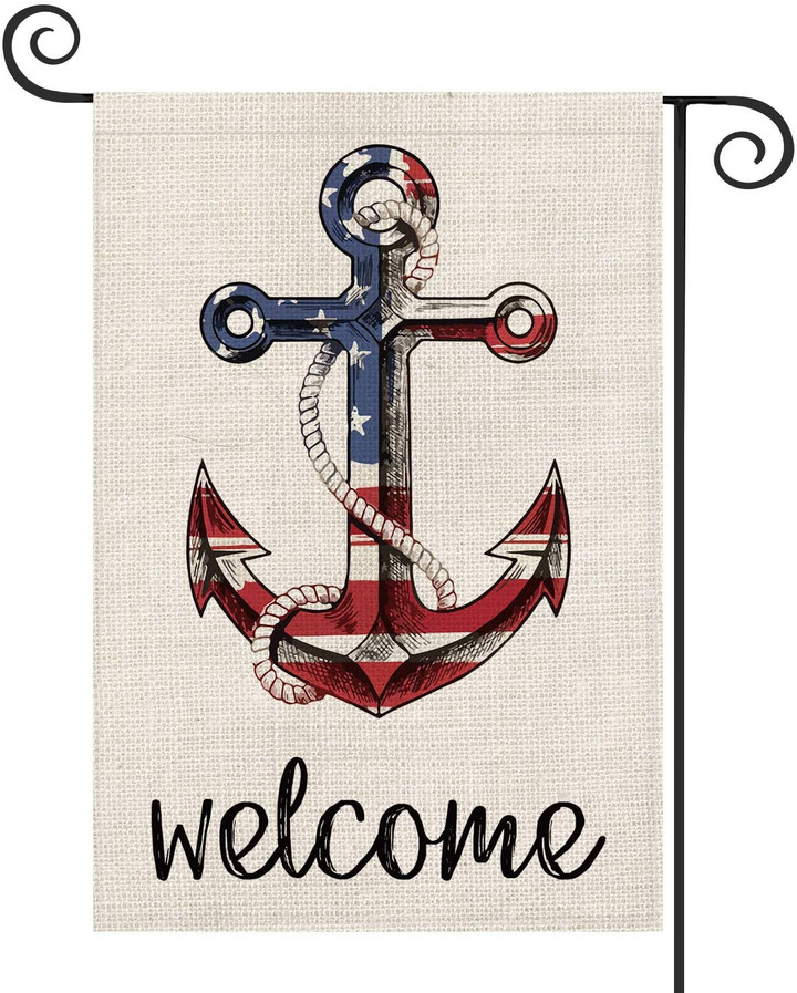 Independence Garden Flag,  Welcome American Flag Anchor Garden Flag Vertical Double Sided Patriotic Strip and Star, 4th of July Memorial Day Independence Day Flag Yard Outdoor Decoration