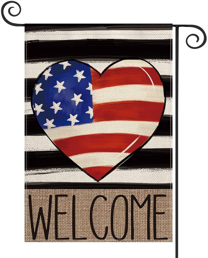Independence Garden Flag 4th of July Independence Day Garden Flag Vertical Double Sided, Stripes Love Heart Patriotic USA Flag Welcome Yard Outdoor Decor