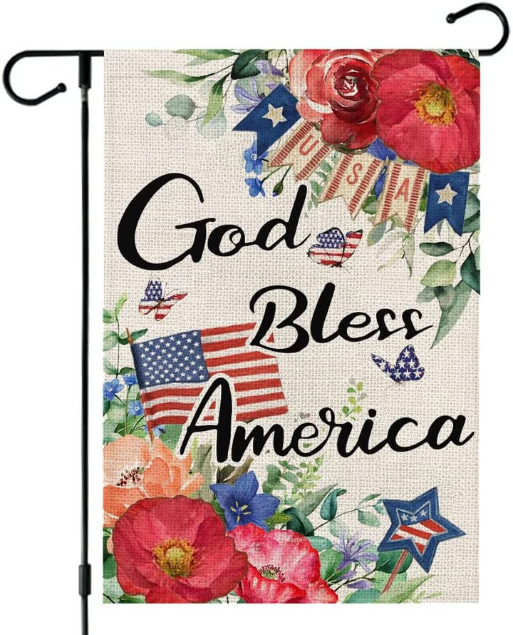 Independence Garden Flag, 4th of July Patrioctic Floral Garden Flag Double Sided God Bless America Blue Red Memorial Day Independence Day Outside Yard Party Decoration