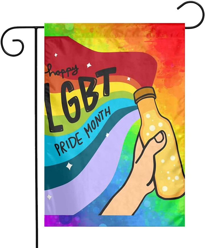 LGBT Garden Flag, Pride Flag, Happy Lgbt Pride Month Rainbow Hand With Beer garden flag Rainbow Lgbt Gay Pride Flag Double Sided Flags  For Lgbtq Outdoor Decoration