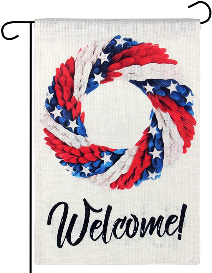 Independence Garden Flag,  American Star and Wreath Floral Welcome Garden Flag, Double Sided 4th of July Independence Day Memorial Day Yard Outdoor Decoration