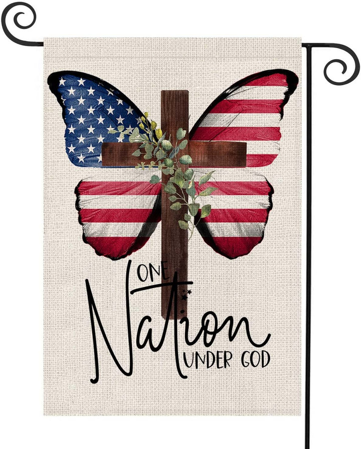 Independence Garden Flag,  4th of Jul Patriotic Garden Flag Butterfly Cross American Garden Flag Double Sided Independence Day Flag Yard Outdoor Decoration