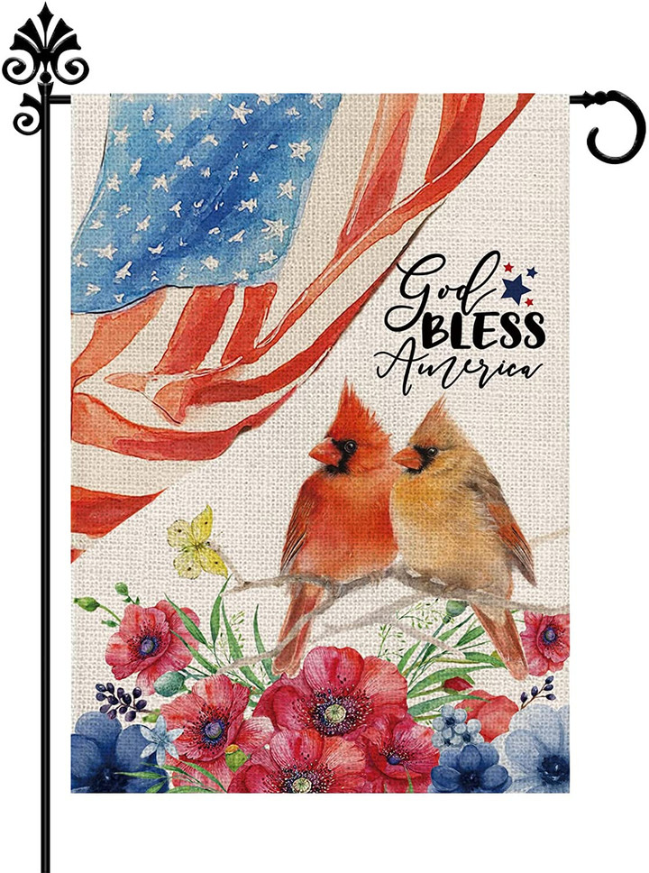Independence Garden Flag, 4th of July Garden Flag Cardinal Patriotic Flags God Bless America Vertical Double Sided Flowers Fourth of July Independence Day