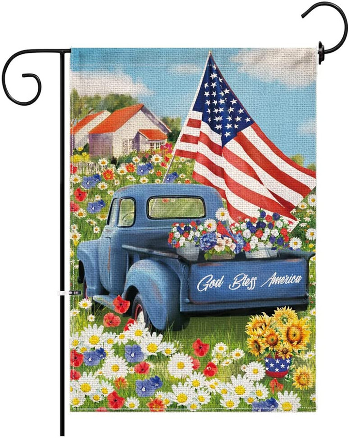 Independence Garden Flag God Bless America 4th of July Garden Flag Double Sided-Mini Burlap Independence Day Patriotic Rustic Truck Yard Flag
