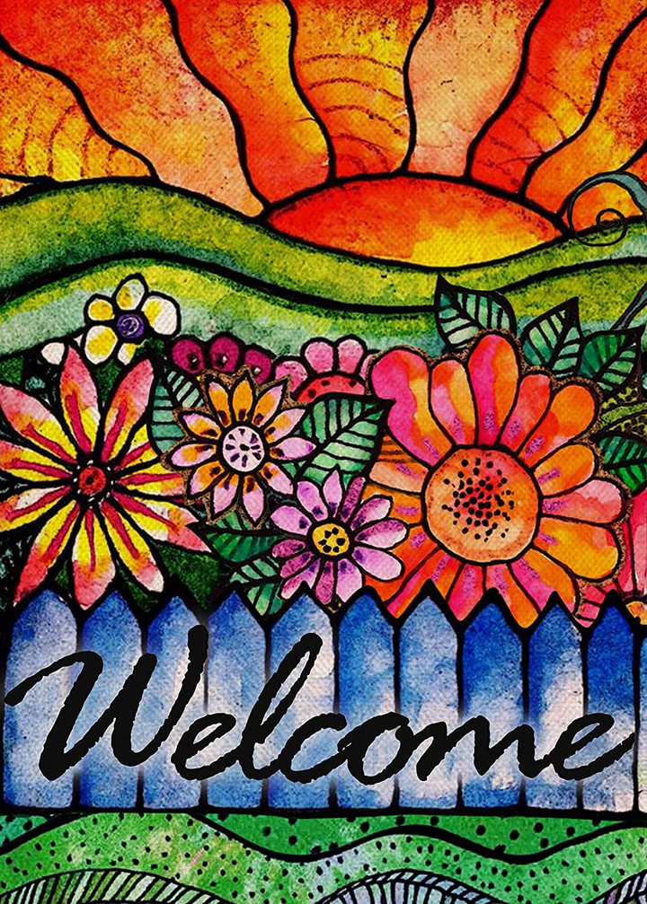 Summer Garden Flag, Home Decorative Welcome Summer Watercolor Flowers Garden Flag, Sunshine House Yard Abstract Floral Outside Decorations