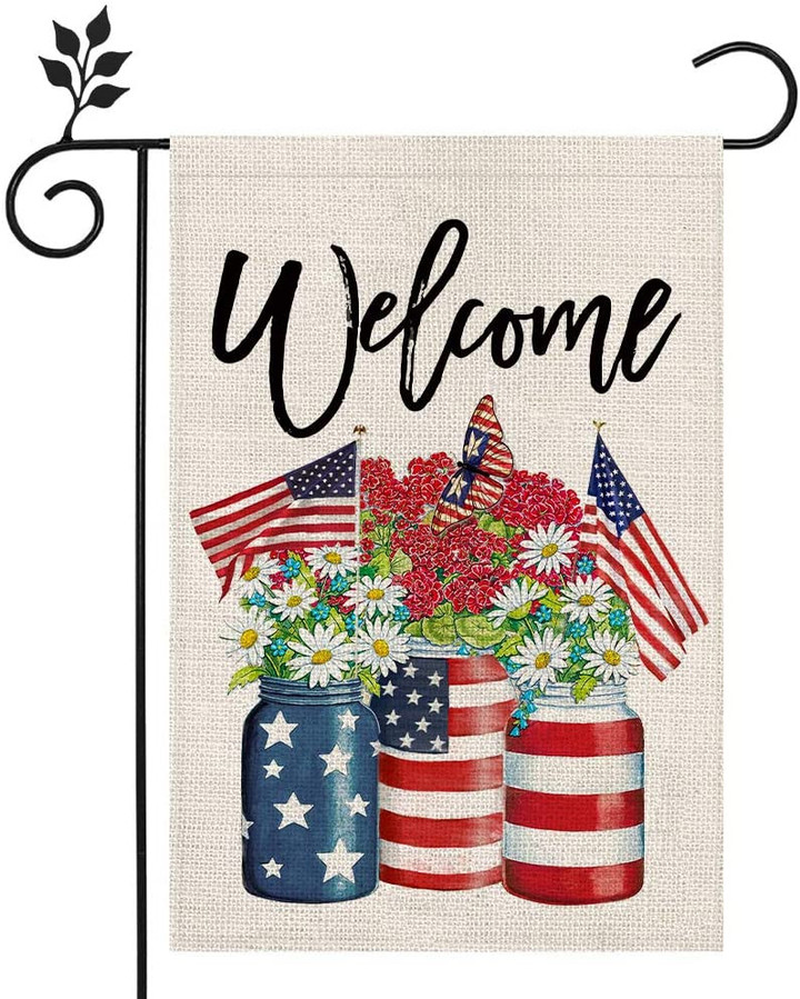 Summer Garden Flag,  Patriotic American Star and Strip Floral Welcome Garden Flag Double Sided 4th of July Independence Day Memorial Day Yard Outdoor Decor
