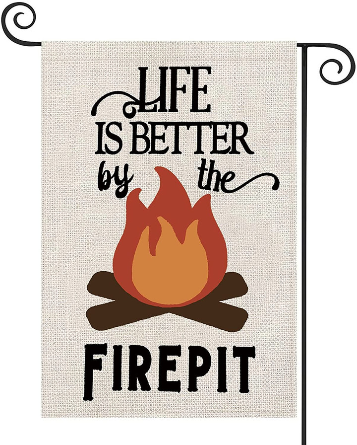 Camping Garden Flag, Camping Lover Gift Life Is Better By The Firepit Camp Theme Flag for Camper Rv Flag for Outdoor Yard House Banner Home Lawn
