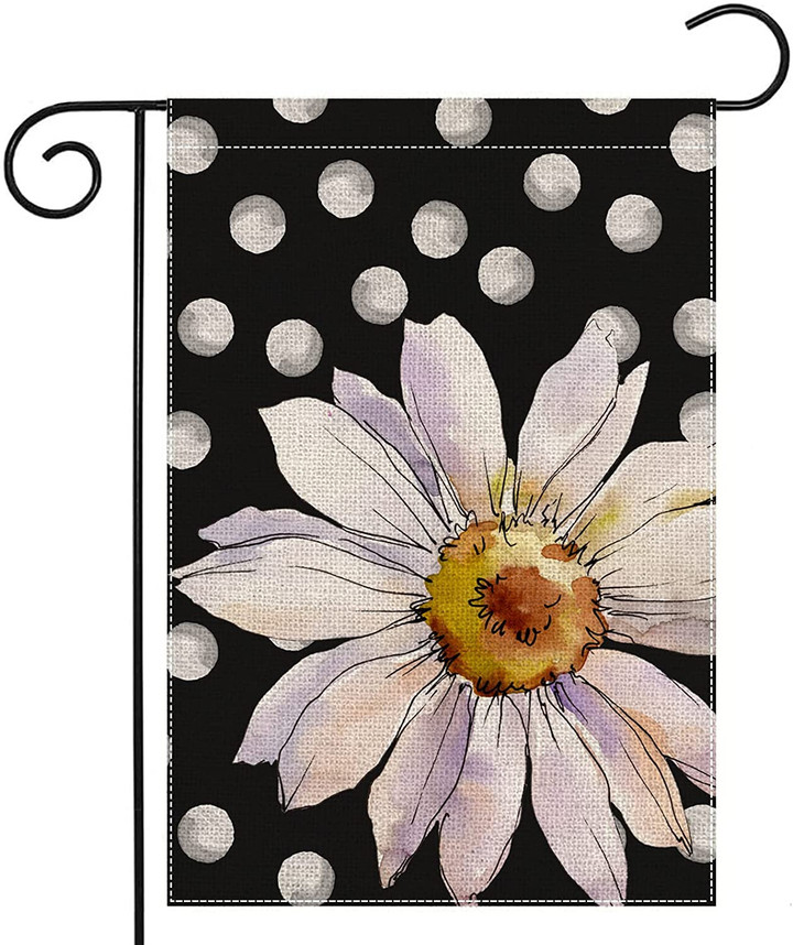 Summer Garden Flag,  Summer Watercolor Daisy Garden Flag for Outdoor Watercolor Flowers with White Dots Small Yard Flag for Spring Outdoor Seasonal Decor for Farmhouse Holiday
