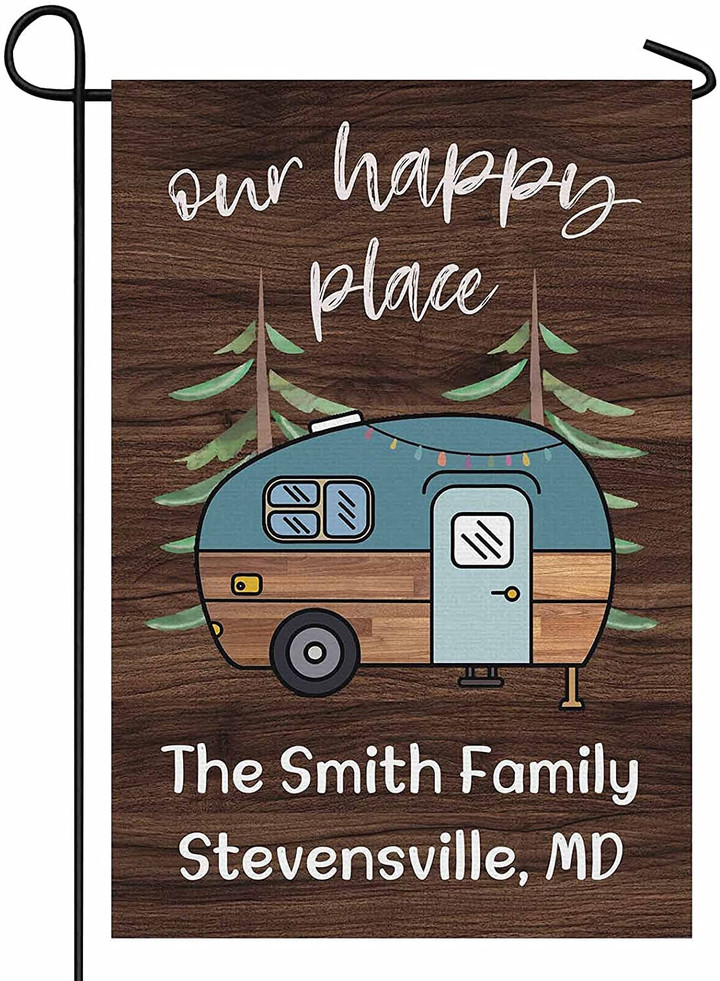 Camping Garden Flag,, Personalized Camper Camping Garden Flag Our Happy Place Rv Flag for Outdoor Yard House Banner Home Lawn Welcome Decoration
