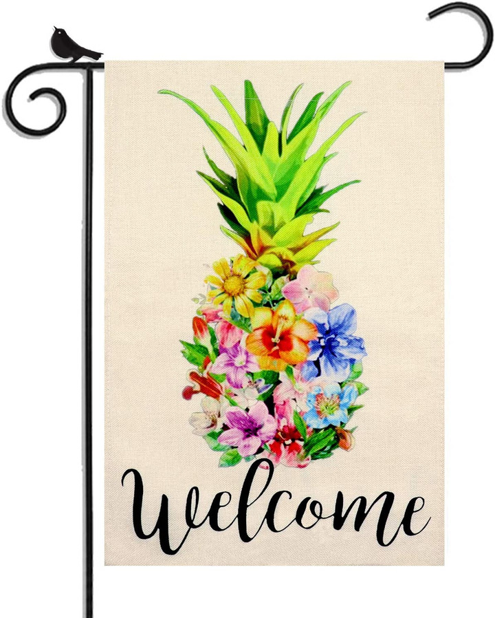 Summer Garden Flag,  Colorful Pineapple Welcome Garden Flag Double Sided Small Vertical Outside Yard Flags for Floral Summer Dceor