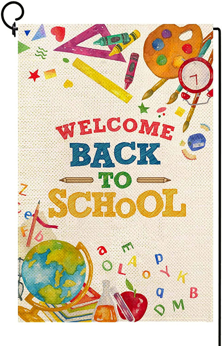 Back To School Garden Flag,  Welcome Back to School Garden Flag Double Sided Watercolor Ruler Pencil Apple School, Back To School Garden Flag,Flag Poles Adding Decor, Front Door, Greeting Family