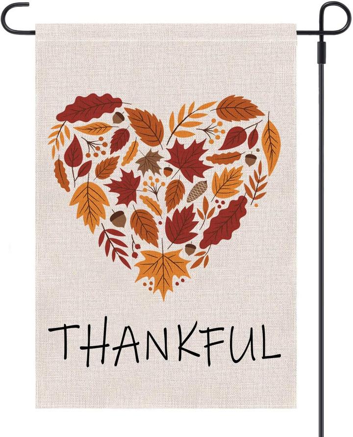 Thanksgiving Garden Flag,  Thankful Garden Flag Burlap Autumn Leaf Heart Thanksgiving Garden Flag, Double Sided Happy Fall Harvest Rustic Yard Outdoor Decoration