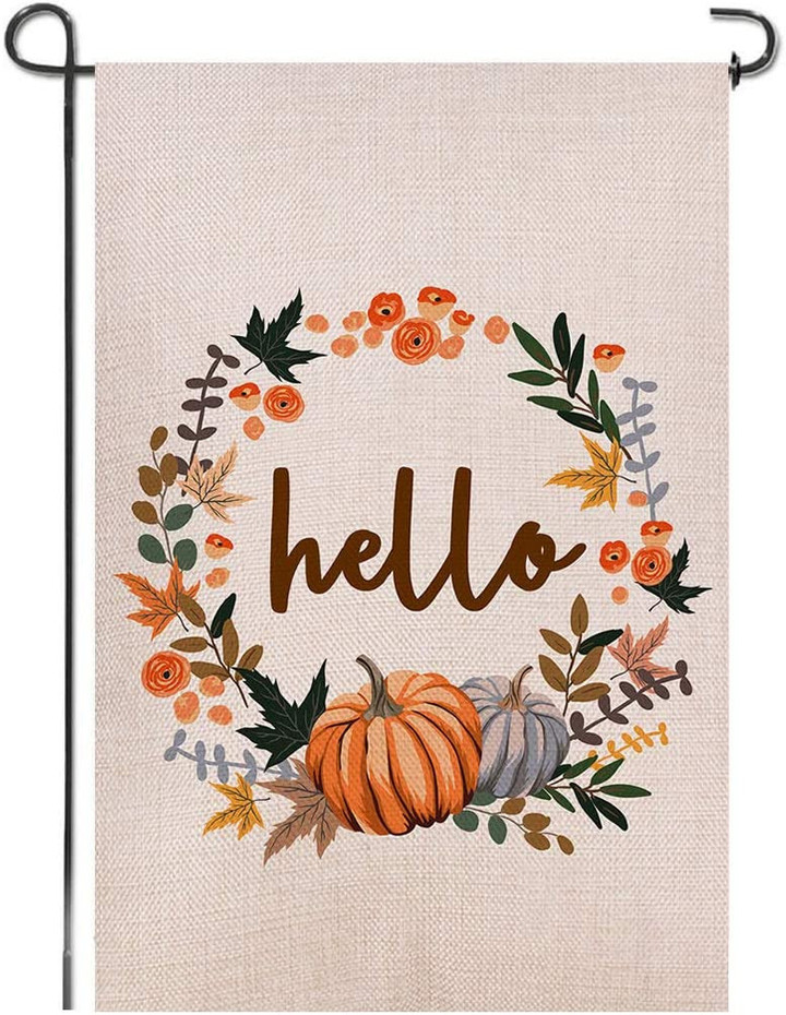 Thanksgiving Garden Flag,m  Hello Fall Thanksgiving Day Welcome Double Sided Burlap Garden Flag, Premium Material, Seasonal Holiday Outdoor Decorative Small Flags