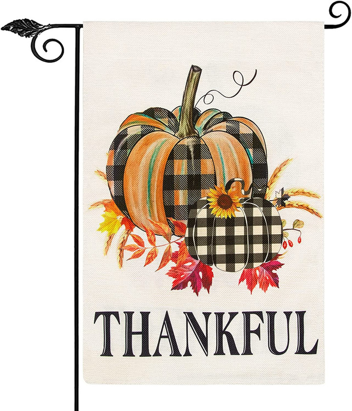 Thanksgiving Garden Flag, Thanksgiving Garden Flag, Thanksgiving Flag Buffalo Check Thankful Fall Garden Flag with Sunflowers for Yard House Fall Thanksgiving Pumpkin Front Porch Decor