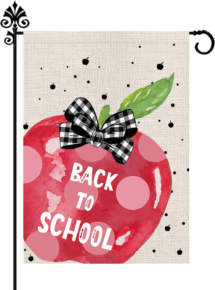Polka Dot Bow Apple Garden Flag Burlap Back to School Vertical Double Sided Outdoor Decorations Celebration Yard Decor