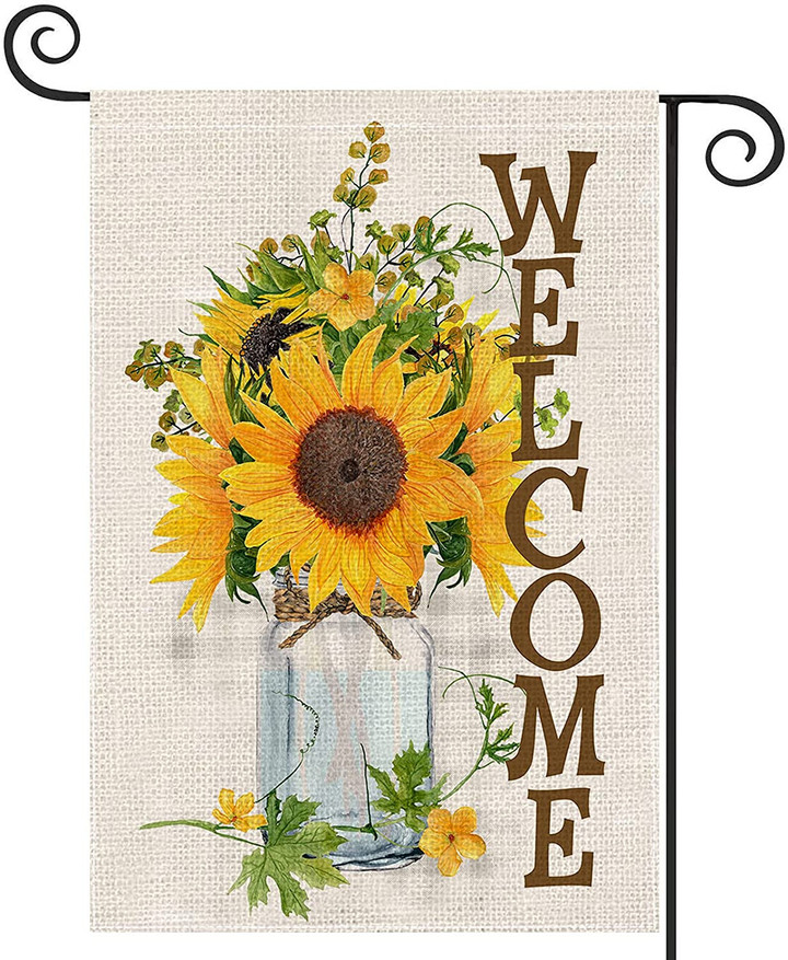 Summer Sunflowers Garden Flag ,Watercolor Welcome Sunflowers Mason Jar Decorative Yard Flags for Outside,Small Seasonal Decor for Holiday Spring Outdoor