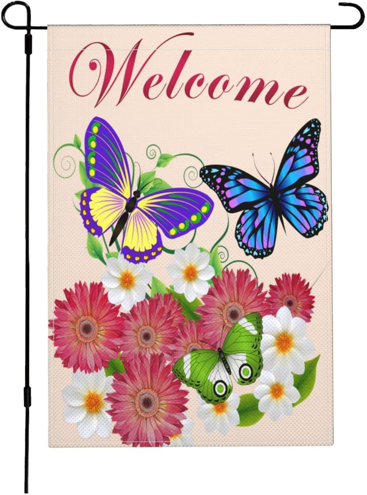 Butterfly Garden Flag Double Sided for Outside Welcome Home Decoration Outdoor Garden Patio Yard Lawn Flag, Garden Spring Garden Flag Floral Butterfly