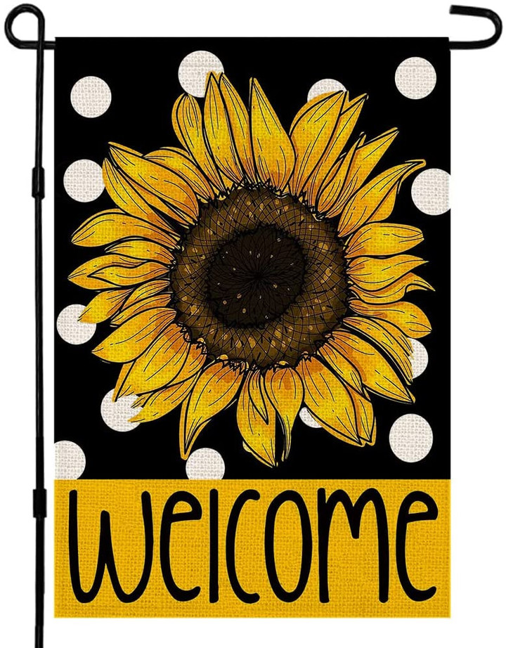 Sunflower Garden Flag Welcome Black Polka Dots Yard,  Outside Decoration Party Farmhouse Décor, Summer Mason Jar Flowers Farmhouse, Sunflower Mason Jar, Garden Flag, Backyard Lawn