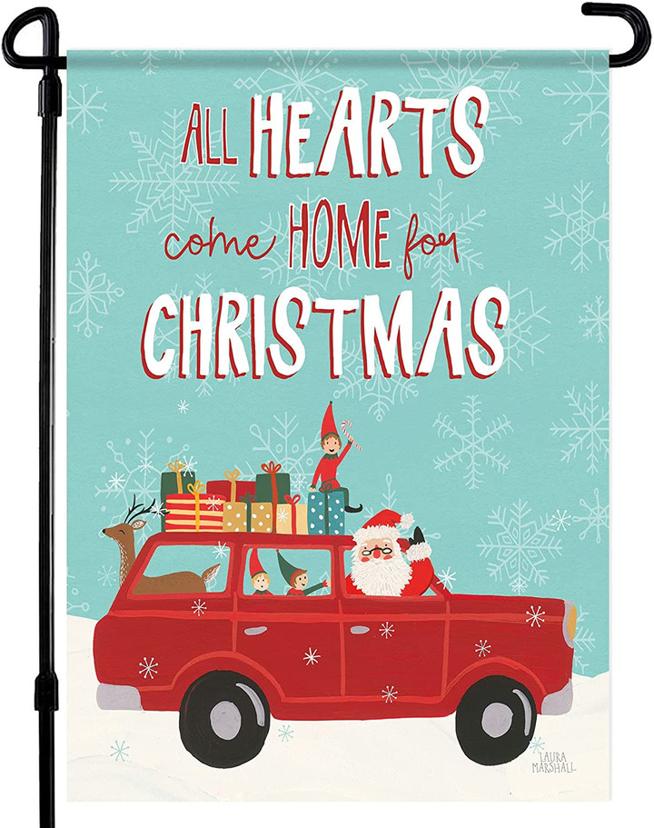 Christmas Garden Flag - Double Sided Winter Garden Flag - Christmas Flag Santa Claus in Red Truck Outdoor Christmas Decorations - Christmas House Flags for Front Yard, Lawn, Porch