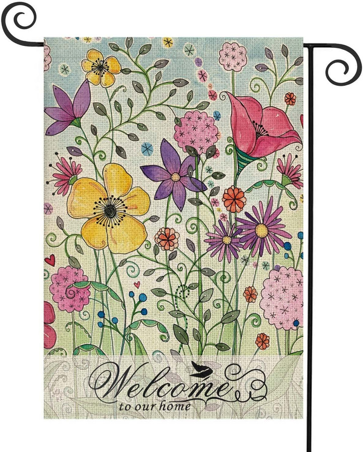 Spring Summer Garden Flag Welcome to Our Home Watercolor Flower Floral Flag Vertical Double Sided Outdoor Yard Flag Porch Flag Welcome Flag Spring Outdoor Décor