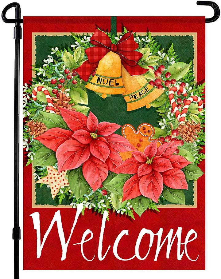 Christmas Garden Flag - Pinecone and Poinsettia Christmas Flag  - Small Christmas Flags for Winter Garden Decorations - Christmas House Flags for Porch, Yard - Suits Standard Poles
