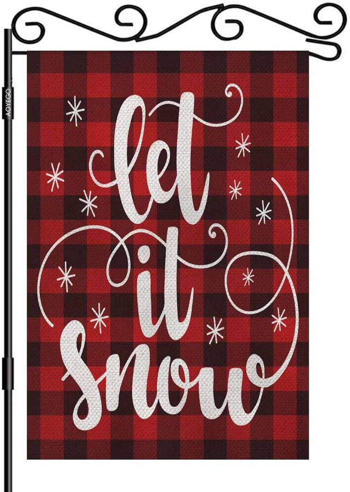Christmas Garden Flag,  Let It Snow Christmas is Coming Garden Flag Vertical Double Sided Red Black Buffalo Check Plaid Yard Garden House Flag for Outdoor Indoor Decoration